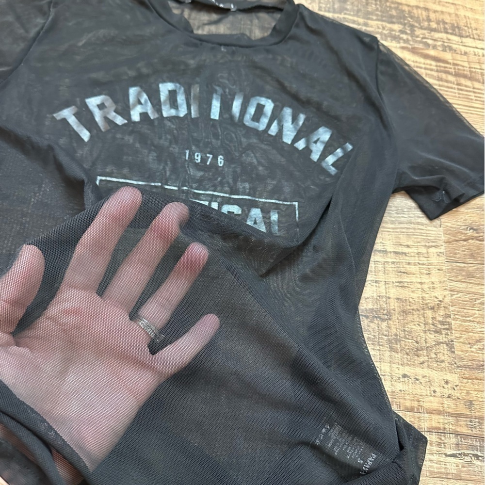 Papaya Black Sheer Mesh Graphic Tee “Traditional Nautical” Size Small - Picture 8 of 9
